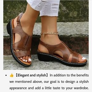 Brown Leather Like Wedge Sandals